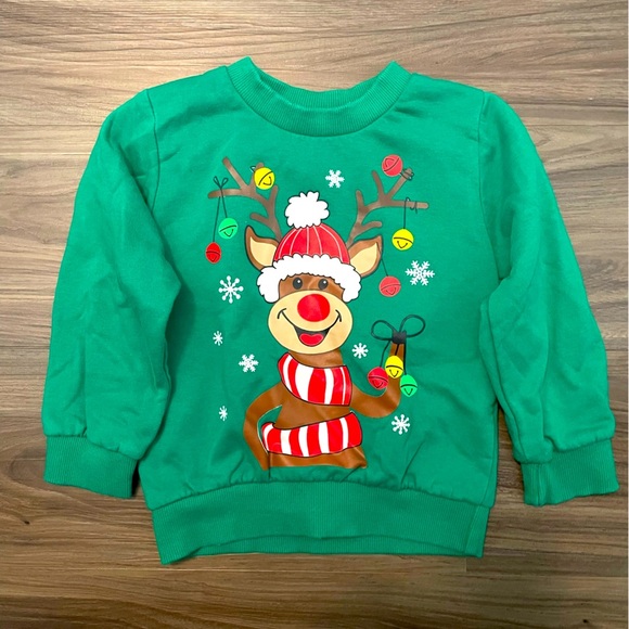 Green Reindeer Kids Sweatshirt size 2T - Picture 1 of 4